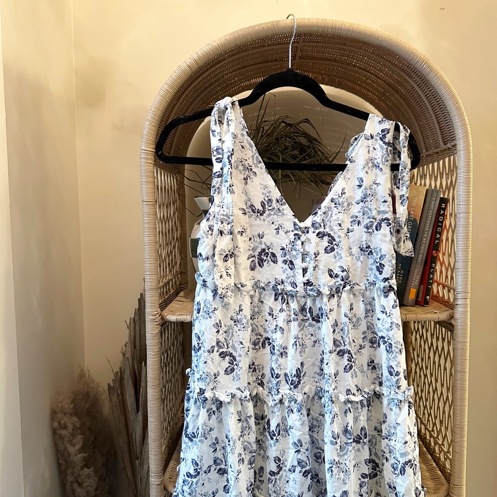 Moon River floral tie shoulder dress. Anthropologie dress.